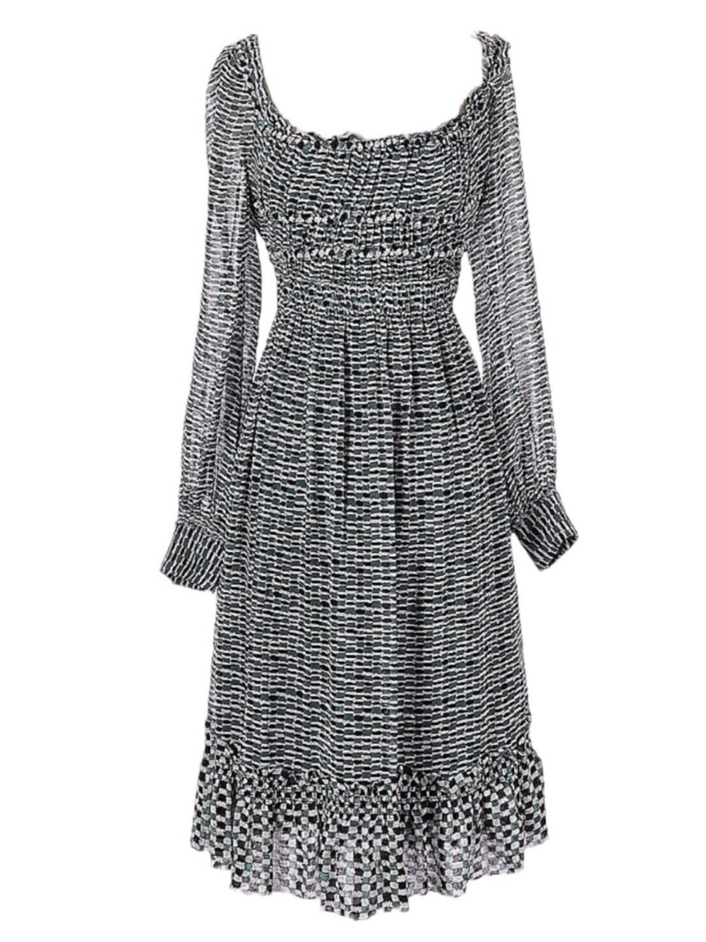 Proenza Schouler 100% Silk Midi Dress Womens Small Blue Shirred Ruffle Size 2
